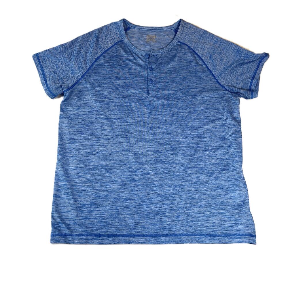 32 Degrees Cool Henley T-Shirt Woman's XL Heathered Blue Short Sleeve Wicking